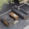Resaro 7-Piece Outdoor Modular Natural Teak Sectional Fluted Sofa Set in Dark Gray