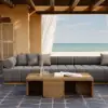 Resaro 7-Piece Outdoor Modular Natural Teak Sectional Fluted Sofa Set in Dark Gray
