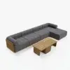 Resaro 7-Piece Outdoor Modular Natural Teak Sectional Fluted Sofa Set in Dark Gray