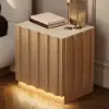 Aura Natural Ash Wood LED Nightstand with Charging Station