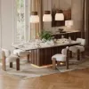 Dining Set 84" Rectangular Faux Travertine Sintered Stone Dining Table with 6 Chairs