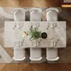 Dining Set 84" Rectangular Faux Travertine Sintered Stone Dining Table with 6 Chairs
