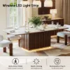 Dining Set 84" Rectangular Faux Travertine Sintered Stone Dining Table with 6 Chairs