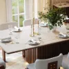Dining Set 84" Rectangular Faux Travertine Sintered Stone Dining Table with 6 Chairs