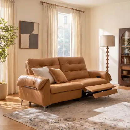 Picture of 216cm 2-Seater Genuine Leather Power Reclining Sofa with USB & USB-C Charging Ports