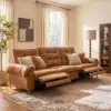 299cm 3-Seater Genuine Leather Power Reclining Sofa with USB & USB-C Charging Ports