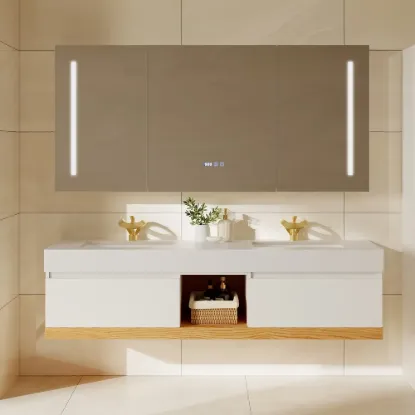 150cm Floating Double Bathroom Vanity with Ceramic Sinks, Sintered Stone Top