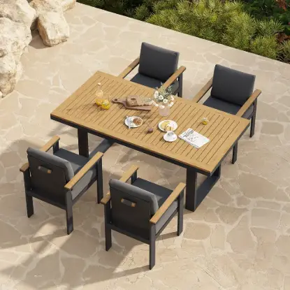 Tevara 5-Piece Rectangular Wood & Aluminium Outdoor Patio Dining Set for 4 People – Dark Grey – AUD-H3086