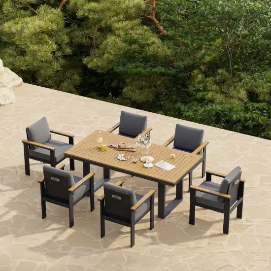 Tevara 7-Piece Rectangular Wood & Aluminium Outdoor Patio Dining Set for 6 People – Dark Grey – AUD-H3087