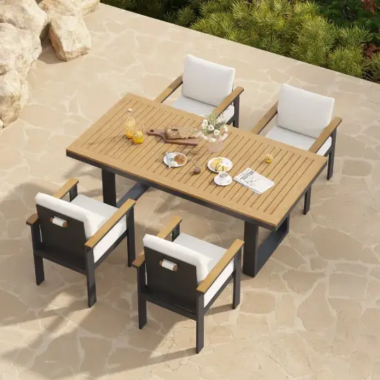 Tevara 5-Piece Rectangular Wood & Aluminium Outdoor Patio Dining Set for 4 People – Dark Grey – AUD-H3088