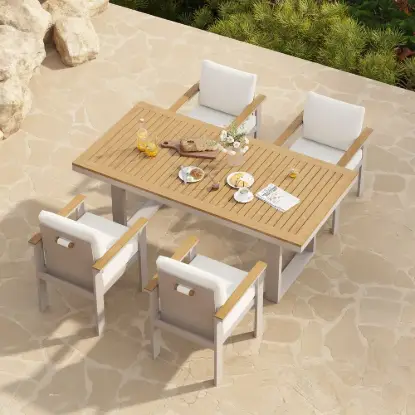 Tevara 5-Piece Rectangular Wood & Aluminium Outdoor Patio Dining Set for 4 People – Sand