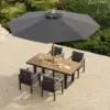 Tevara 6-Piece Rectangular Wood and Aluminium Outdoor Dining Set with Pillar Umbrella – Dark Grey – AUD-H3092