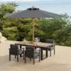 Tevara 6-Piece Rectangular Wood and Aluminium Outdoor Dining Set with Pillar Umbrella – Dark Grey – AUD-H3092