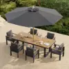 Tevara 8-Piece Rectangular Wood & Aluminium Outdoor Dining Set with Pillar Umbrella – Dark Grey – 240cm