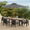 Tevara 8-Piece Rectangular Wood & Aluminium Outdoor Dining Set with Pillar Umbrella – Dark Grey – 240cm
