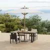 Tevara 6-Piece Rectangular Wood and Aluminium Outdoor Dining Set with Pillar Umbrella – Dark Grey – AUD-H3094