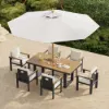 Tevara 8-Piece Rectangular Wood & Aluminium Outdoor Dining Set with Pillar Umbrella – Dark Grey – 183cm