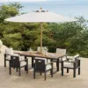 Tevara 8-Piece Rectangular Wood & Aluminium Outdoor Dining Set with Pillar Umbrella – Dark Grey – 183cm