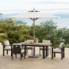 Tevara 8-Piece Rectangular Wood & Aluminium Outdoor Dining Set with Pillar Umbrella – Dark Grey – 183cm