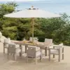 Tevara 8-Piece Rectangular Wood & Aluminium Outdoor Dining Set with Pillar Umbrella – Sand