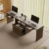 Modern 240 cm Rectangular Smoked Brown Double Desk with Drawers, Seats 2