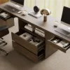 Modern 240 cm Rectangular Smoked Brown Double Desk with Drawers, Seats 2