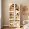 Arune Whitewash Glass Tall Display Cabinet with Drawers & LED