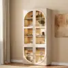 Arune Whitewash Glass Tall Display Cabinet with Drawers & LED