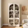 Arune Whitewash Glass Tall Display Cabinet with Drawers & LED