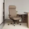 Khaki Genuine Leather Swivel Office Chair with Ergonomic Synchro-Tilt Recline System