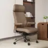 Khaki Genuine Leather Swivel Office Chair with Ergonomic Synchro-Tilt Recline System