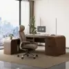 Khaki Genuine Leather Swivel Office Chair with Ergonomic Synchro-Tilt Recline System