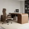 Khaki Genuine Leather Swivel Office Chair with Ergonomic Synchro-Tilt Recline System