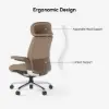 Khaki Genuine Leather Swivel Office Chair with Ergonomic Synchro-Tilt Recline System