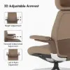 Khaki Genuine Leather Swivel Office Chair with Ergonomic Synchro-Tilt Recline System