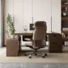 Khaki Genuine Leather Swivel Office Chair with Ergonomic Synchro-Tilt Recline System