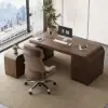 Khaki Genuine Leather Swivel Office Chair with Ergonomic Synchro-Tilt Recline System
