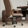 Khaki Genuine Leather Swivel Office Chair with Ergonomic Synchro-Tilt Recline System