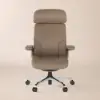 Khaki Genuine Leather Swivel Office Chair with Ergonomic Synchro-Tilt Recline System