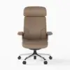 Khaki Genuine Leather Swivel Office Chair with Ergonomic Synchro-Tilt Recline System