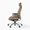 Khaki Genuine Leather Swivel Office Chair with Ergonomic Synchro-Tilt Recline System