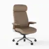 Khaki Genuine Leather Swivel Office Chair with Ergonomic Synchro-Tilt Recline System