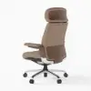 Khaki Genuine Leather Swivel Office Chair with Ergonomic Synchro-Tilt Recline System