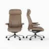 Khaki Genuine Leather Swivel Office Chair with Ergonomic Synchro-Tilt Recline System