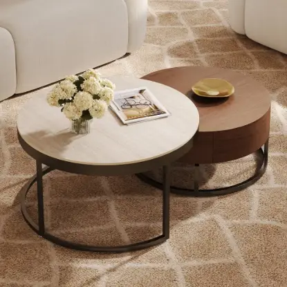 Picture of Nesnesis 28"-32" Round Nesting Walnut Coffee Table Set with Sintered Stone Top – 43cm