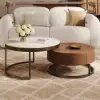Nesnesis 28"-32" Round Nesting Walnut Coffee Table Set with Sintered Stone Top – 43cm