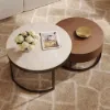 Nesnesis 28"-32" Round Nesting Walnut Coffee Table Set with Sintered Stone Top – 43cm