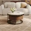 Nesnesis 28"-32" Round Nesting Walnut Coffee Table Set with Sintered Stone Top – 43cm