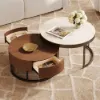 Nesnesis 28"-32" Round Nesting Walnut Coffee Table Set with Sintered Stone Top – 43cm