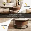Nesnesis 28"-32" Round Nesting Walnut Coffee Table Set with Sintered Stone Top – 43cm